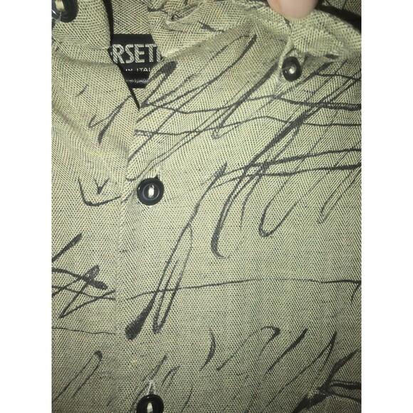 Vintage Merseta Italy Shirt Mens M Beige Herringbone Abstract Print Button Up - Picture 8 of 16